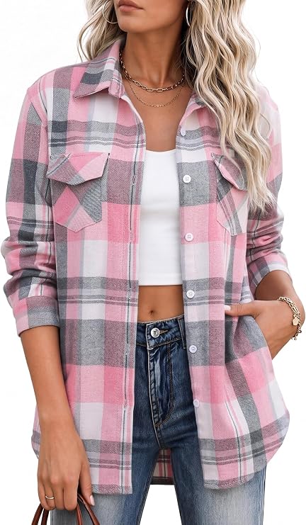 Zeagoo Flannel Shirt Women Plaid Button
